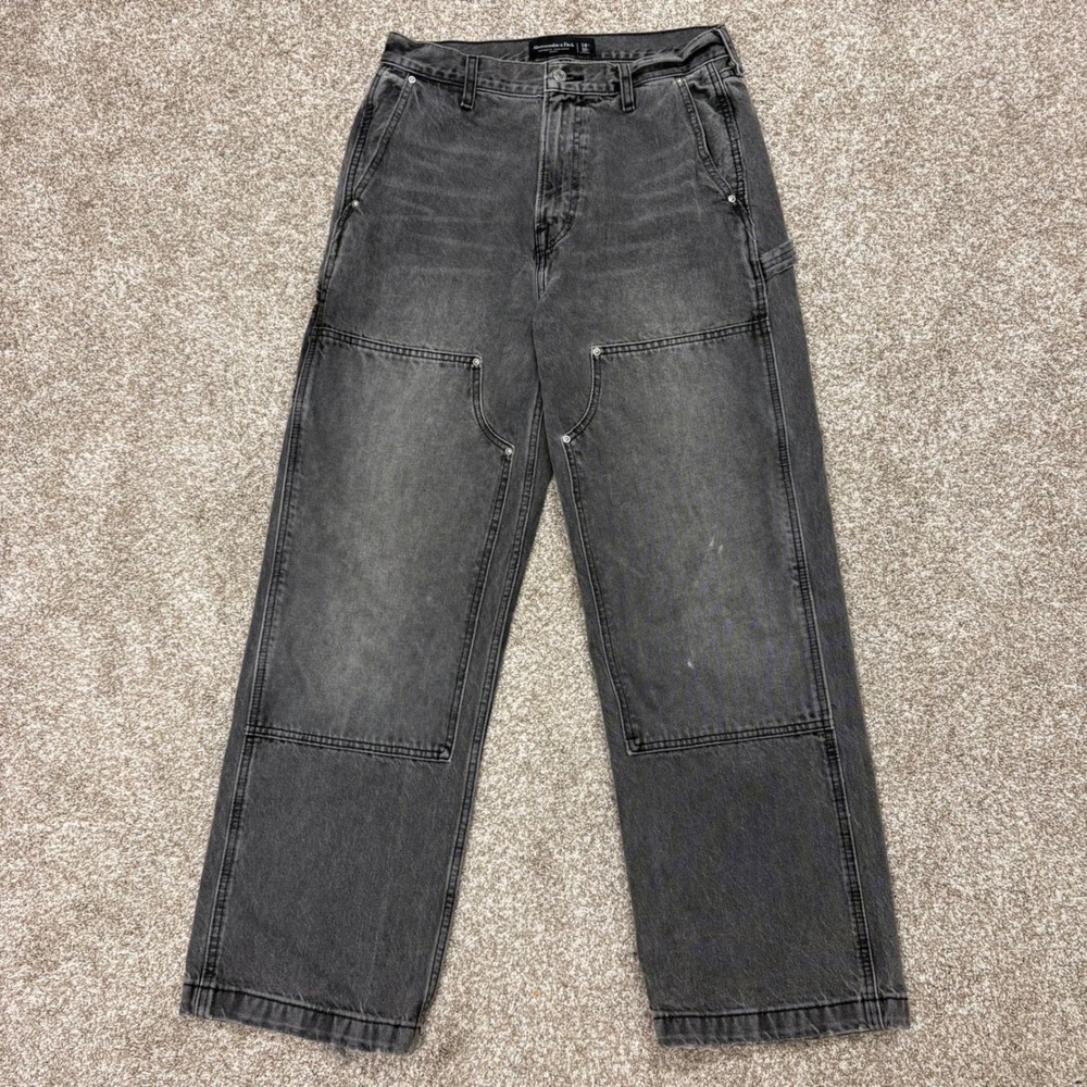Abercrombie & Fitch Double Knee Carpenter Jeans Mens 28x30 Rigid Denim Baggy